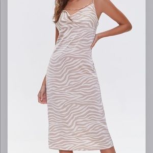 Forever 21 Zebra Print Cowl Dress in Taupe/Cream